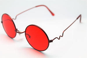 Lennon style sunglasses with red lenses and red frames