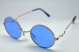 Lennon Style Sunglasses with Blue Lenses Gold Frames