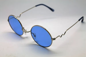 Lennon Style Sunglasses with Blue Lenses Silver Frames