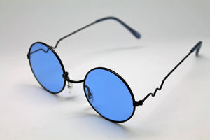 Lennon Style Sunglasses with Blue Lenses Black Frames