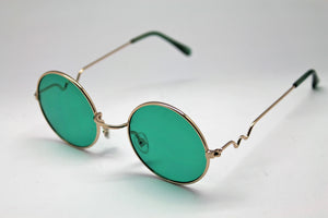 Lennon style sunglasses with Green lenses and gold frames