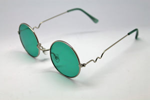 Lennon style sunglasses with Green lenses and silver frames