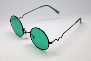 Lennon style sunglasses with Green lenses and black frames