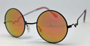 Lennon Style Sunglasses with Gold Red Mirror Lenses Black Frames