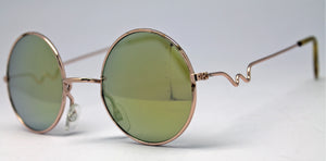 Lennon Style Sunglasses with Yellow Gold Mirror Lenses Gold Frames