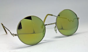 Lennon Style Sunglasses with Yellow Gold Mirror Lenses Silver Frames