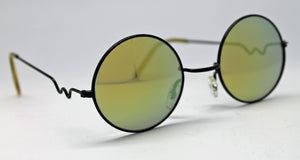 Lennon Style Sunglasses with Yellow Gold Mirror Lenses Black Frames