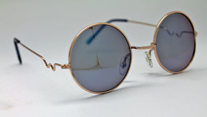 Lennon Style Sunglasses with Blue Mirror Lenses Gold Frames