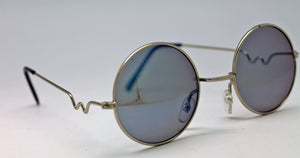 Lennon Style Sunglasses with Blue Mirror Lenses Silver Frames