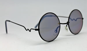 Lennon Style Sunglasses with Blue Mirror Lenses Black Frames