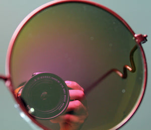 Lennon Style Sunglasses with Gold Red Mirror Lenses