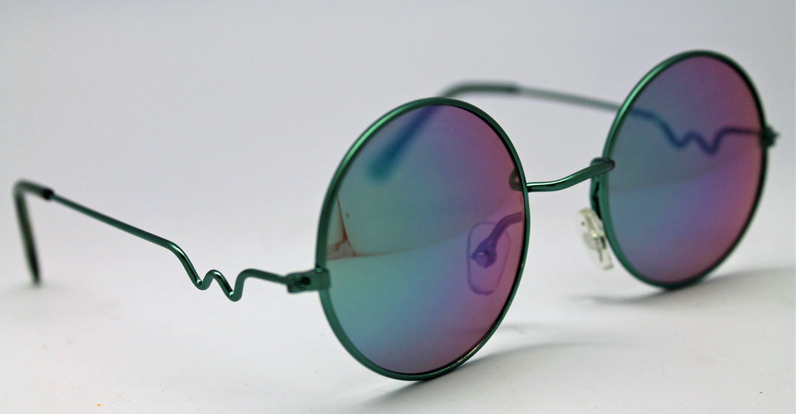 Lennon Style Sunglasses with Blue Green Mirror Lenses Green Frames