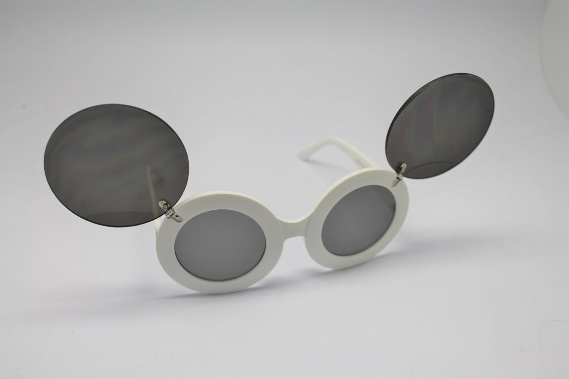 Lady gaga Mickey Mouse Flip Retro Paparazzi Sunglasses White Frames and Black lenses