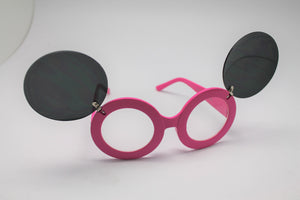 Lady gaga Mickey Mouse Flip Retro Paparazzi Sunglasses Pink Frames and Clear lenses